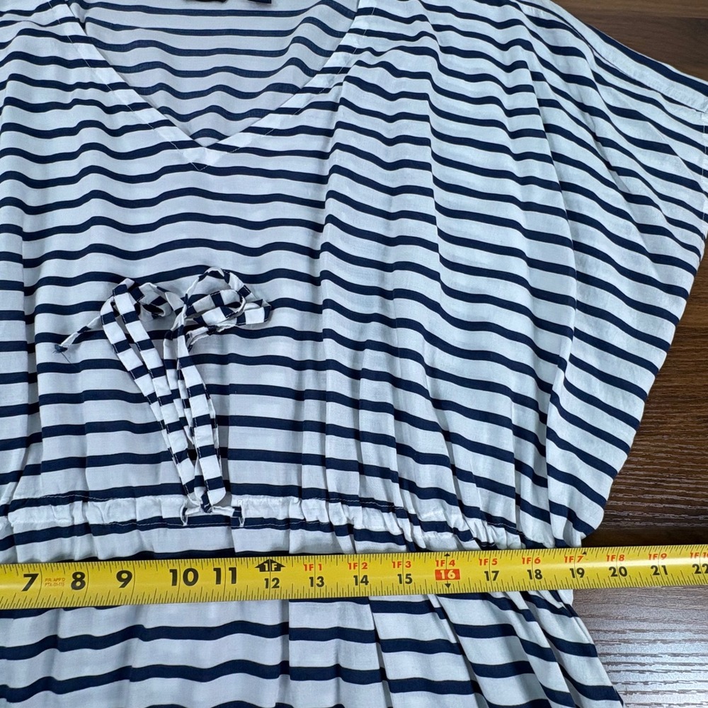 Lands' End Navy and White Striped V-Neck Drawstring Swim Coverup - Picture 7 of 8